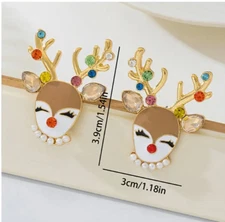 Christmas earrings Reindeer fashion jewelry NEW Free Shipping 1.5 Inch