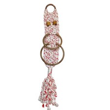 Vintage Macrame Wall Hanging Towel Holder 26" Red White Wooden Rings 70s Decor