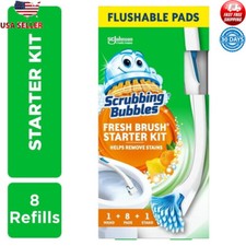 Toilet Cleaning System W/ Flushable Pads 19in Handle 8 Disposable Pads Stand New