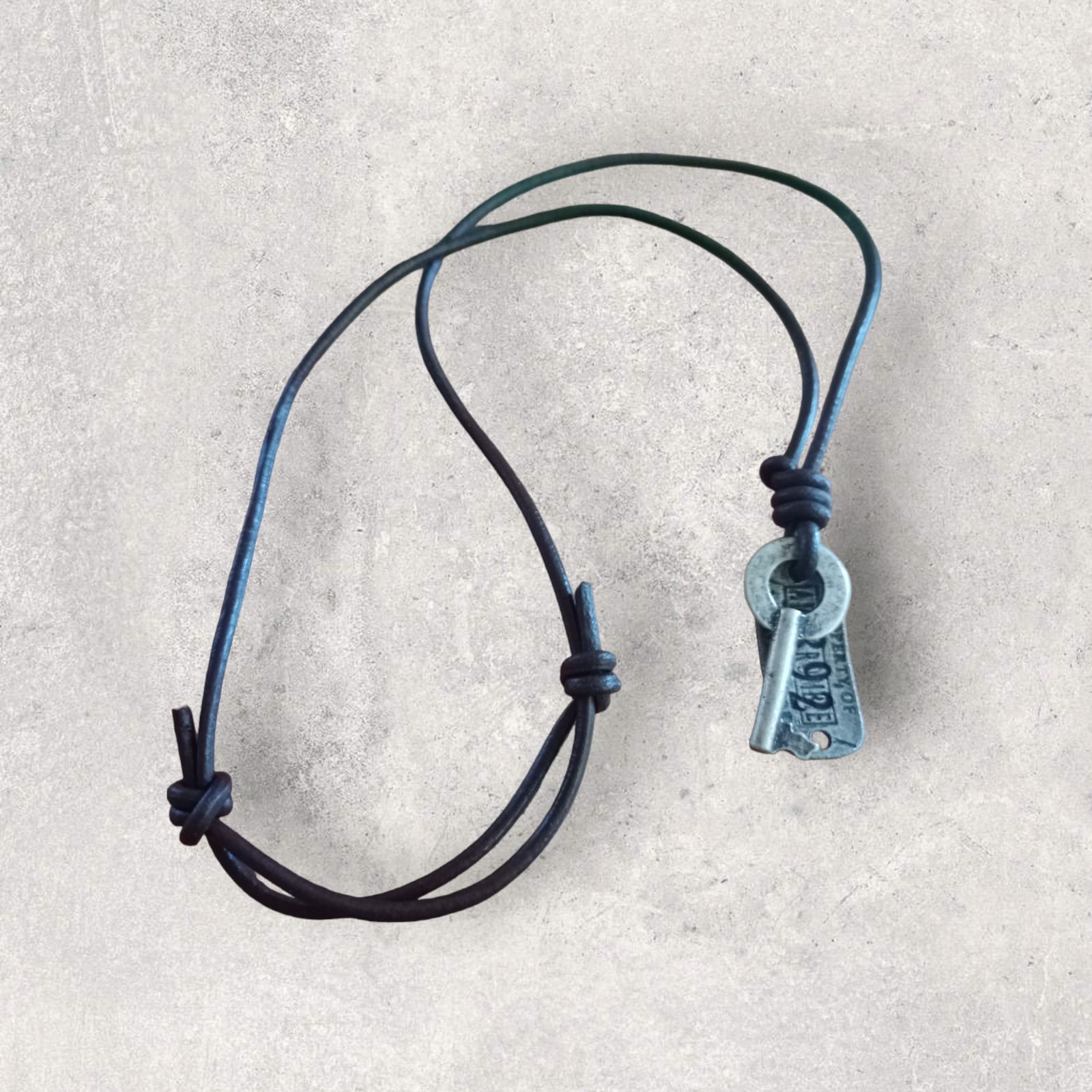 Abercrombie Vintage Leather Necklace with Key Charm  