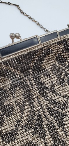 Vintage Art Deco Whiting Davis Mesh Purse Black Enameled - Picture 7 of 15