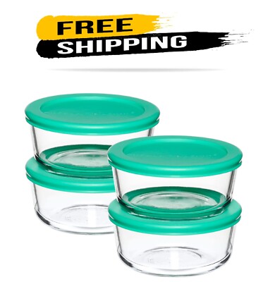 Anchor Hocking 2 Cup Glass Storage Containers with Lids, Set of 4 Glass Food
