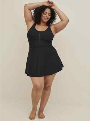 corset swim dress Women's Square Neck Corset Seamed Swim Dress - Lands' End - Black