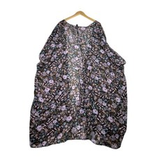 Lane Bryant Open Short Sleeve Kimono Floral Cardigan sz O/S Black