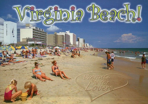 Greetings from Virginia Beach VA, Virginia is For Lovers, Swimming --- Postcard