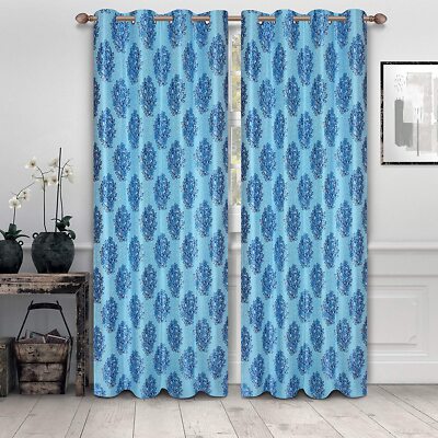 Beautiful Leef Design Polyster Printed Window Sky Blue Curtain (4X5 Feet)