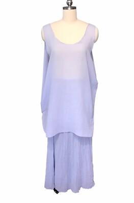 Linda Lundstrom Crinkle Gauze Maxi Skirt Set Lilac Lagenlook Sheer Artsy Sz 3X