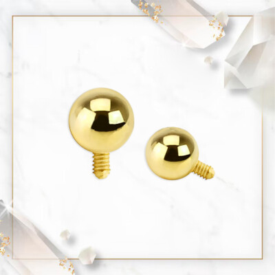 14K Solid Gold 14G Internally Threaded 3mm Ball Dermal Anchor Top Micro Dermal