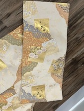 Japanese Silk Kimono Obi Chrysanthemum Gold Vintage