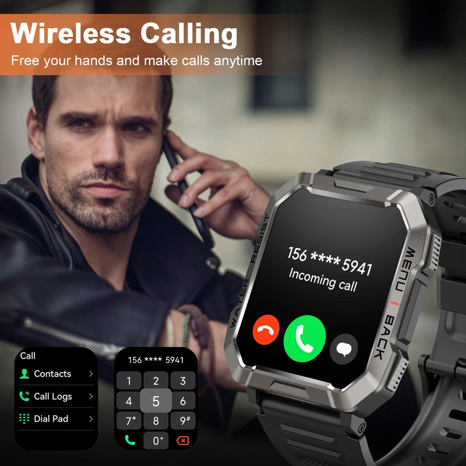 Military Smart Watch for Men (Call Receive/Dial) Rugged Tactical Fitness Tracker - Image 4 of 4