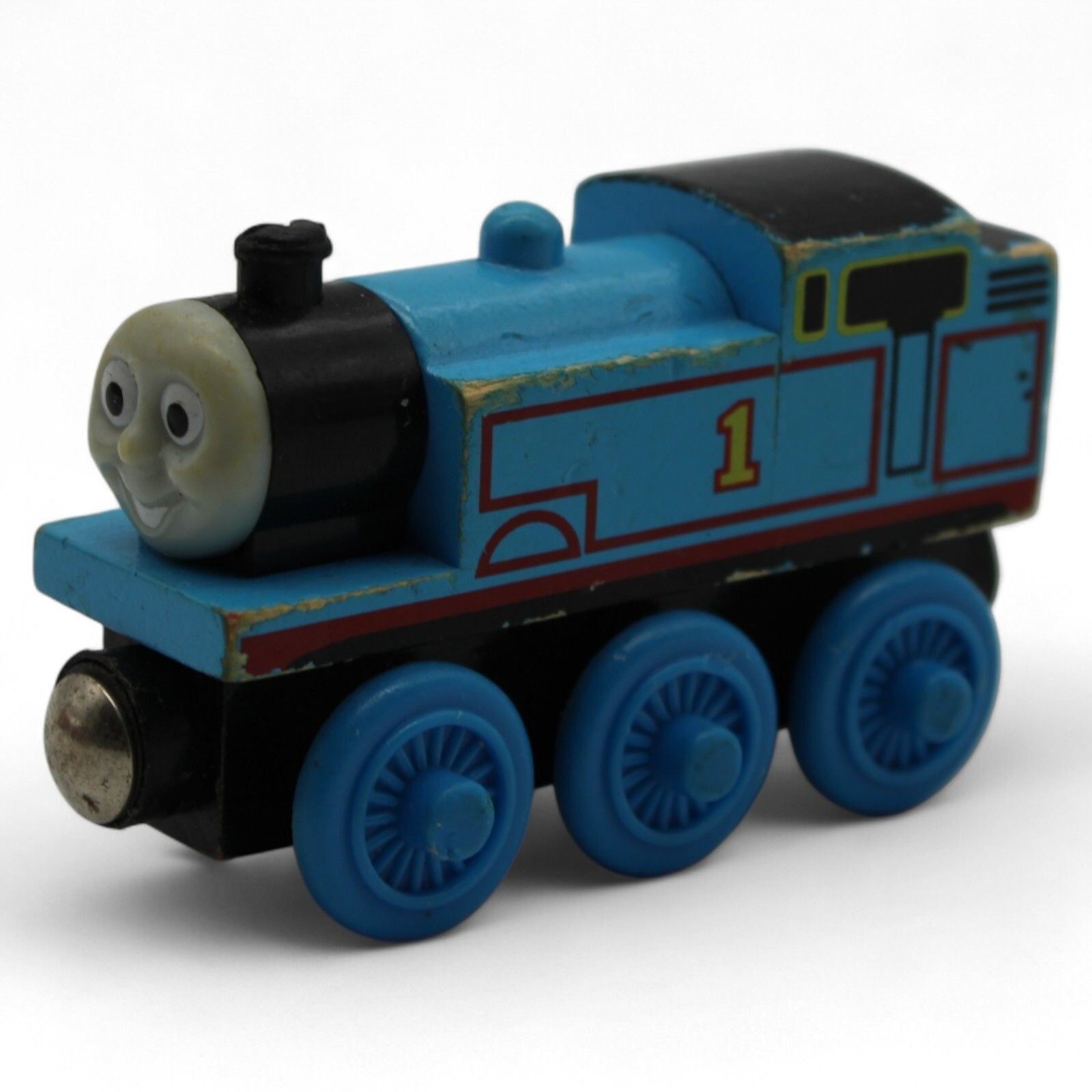 Thomas Wooden Train Toy Blue Black Classic Design 6 Wheels Smiling Face