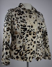 Chico's Sz 2 Zip Jacket Animal Print Leopard Blazer Short Coat Pockets Asymmetri