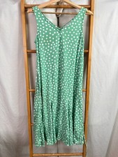 LOFT Dress Womens Small Green & White Polka Dot Sleeveless Midi Rayon Blend