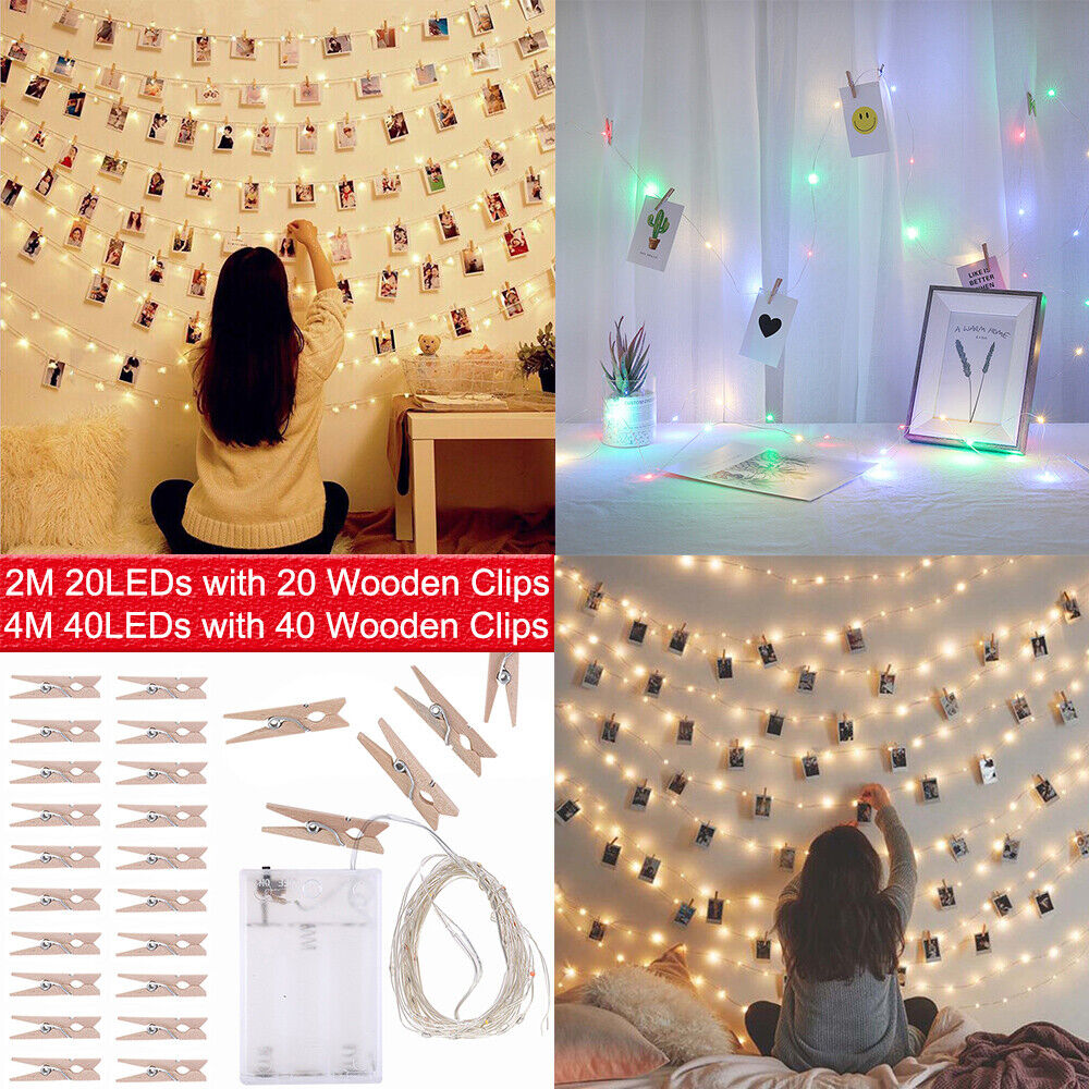 Photo Clip String Lights 20//40//100 LEDs Clips Battery USB Operated with Switch