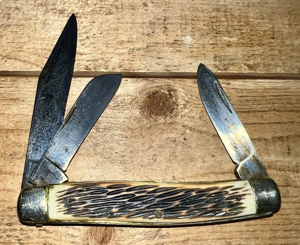 "Navaja de Bolsillo Colonial Vintage Diamond Edge 3 Hojas EE. UU. Apretada Buen Presión 4"" OAL" Foto 2 de 4