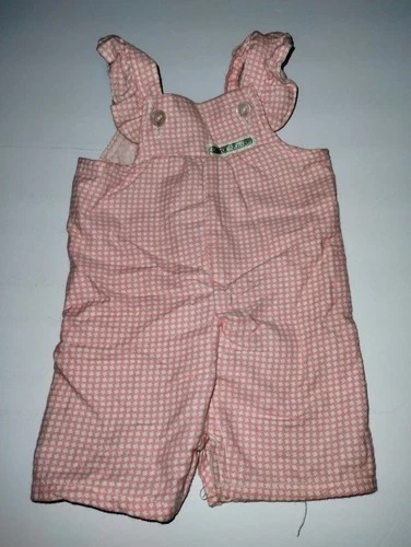 Cute Vintage Cabbage Patch Kids Doll Gingham Peach Ruffle Overalls Girl Outfit