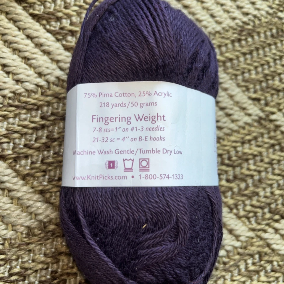 Knit Picks Fingering Weight Cotton Blend Yarn Blackberry Purple Lot of 8 Skeins - Image 3 of 4