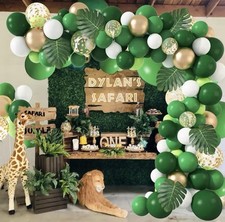 Safari Jungle Birthday Party Balloon Kit Green Gold White Polka Dot Set 76PCS