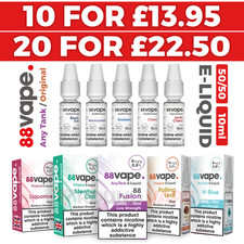 88 Vape E Liquid | 10ml | All Flavours | Vape Juice | 10 & 20 Packs | 50/50