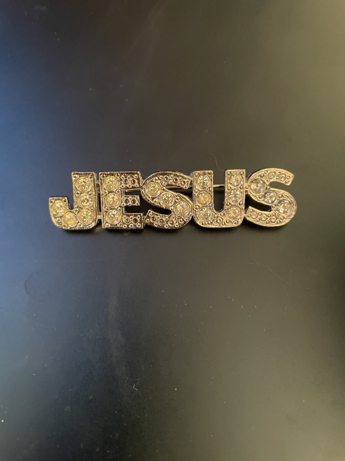 Vintage Rhinestone Religious Jesus Pin Brooch