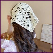 Lace Triangle Hair Scarf Headband Hollow Knitted Flowers Headscarf Hair Tie Band