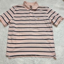 Brooks Brothers men's Pink and Navy Striped Polo size large short sleeve flaw