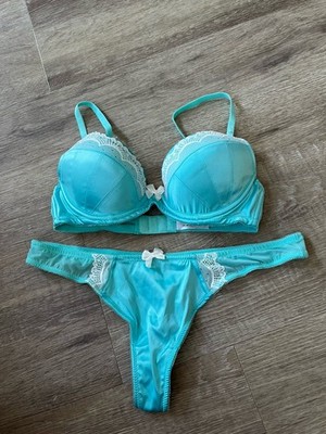 Ann Summers aquagrün Spitzenbesatz Boost BH & Tanga Größe 32B 12 - Retro