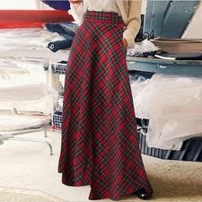 🔥🔥2026 UK Women Tartan Check Plaid Long Skirt Vintage Ladies Loose Maxi Dress