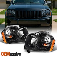 Fit 2005-2007 Jeep Grand Cherokee Black Headlights Replacement Pair Leftright Fit 2005-2007 Jeep Grand Cherokee Black Headlights Replacement Pair Leftright
