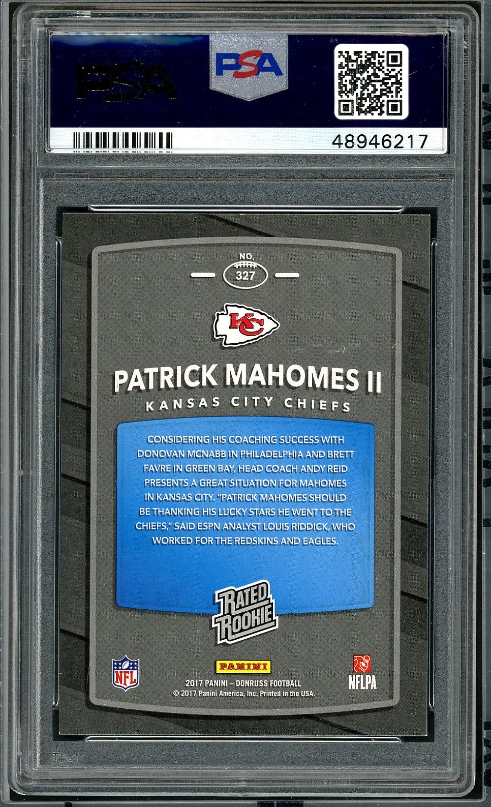 2017 PANINI DONRUSS PATRICK MAHOMES II (RC) #327 PSA 9 view 2