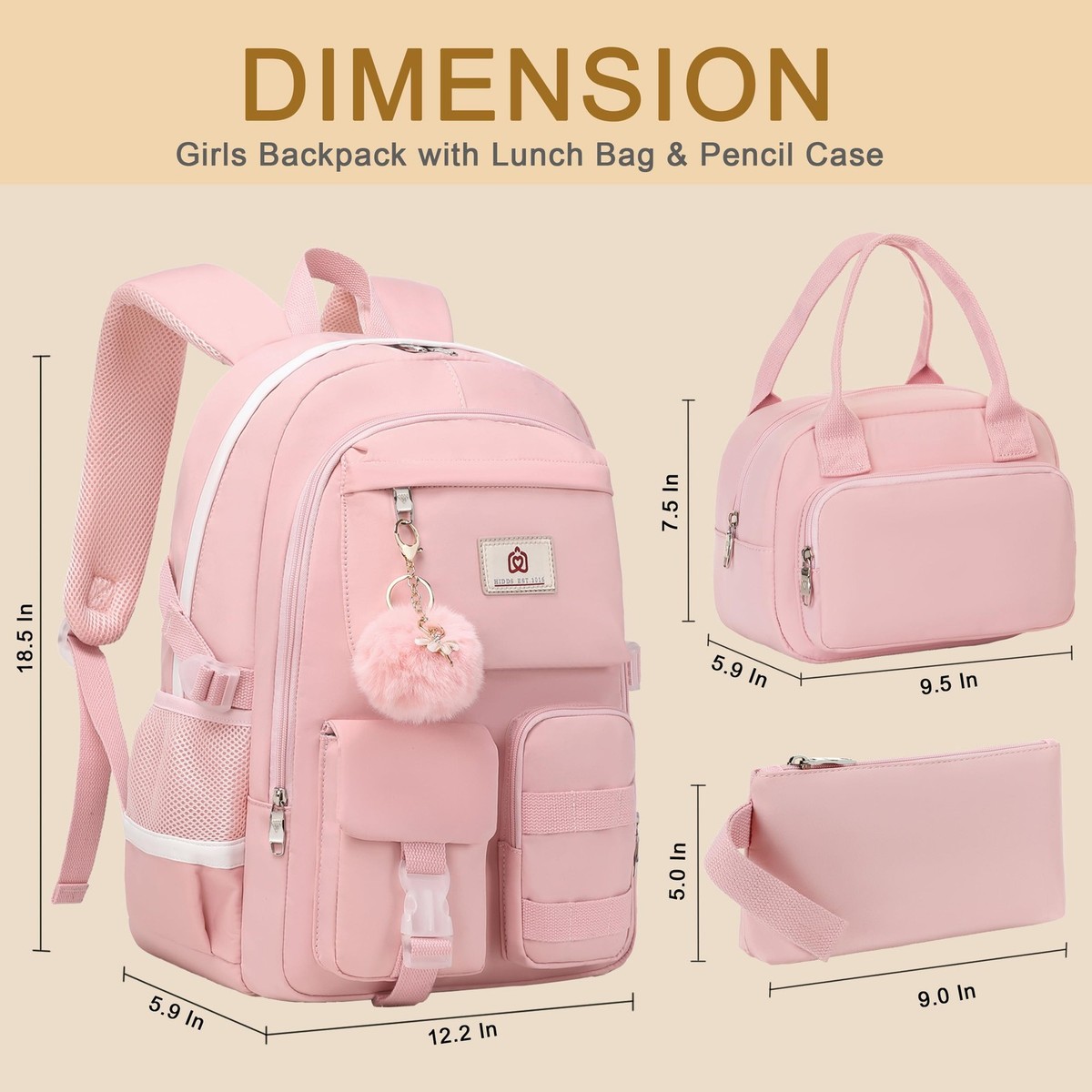 3 Piece Pink Backpack Set Laptop Backpack for Women Teens with Lunch Bag Pencil Forestfish 3-Piece Backpack Set for School,Large Liberia | Ubuy main image 4