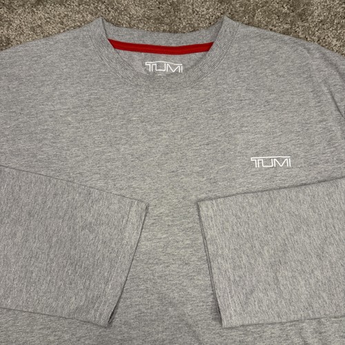 Tumi Shirt Mens XL Gray Long Sleeve Crew Neck Tagless Logo Cotton Blend