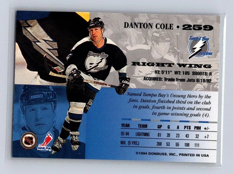 1994-95 Leaf #259 Danton Cole Tampa Bay Lightning - Image 2 of 2