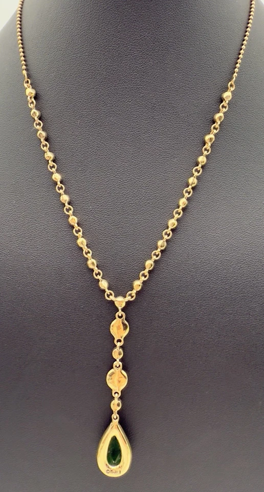 Colar Monet tom dourado vidro verde esmeralda strass lágrima Y 16"" - Imagem 4 de 4