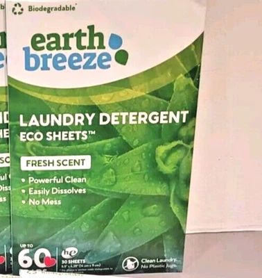 Earth Breeze Laundry Detergent Sheets Fresh Scent 1 X 30 Total 60 Loads No Jugs - Picture 1 of 3