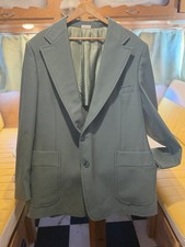 Vintage 1970 s Green Men's Blazer Two-Button Notch Lapel Single-Vented Regular