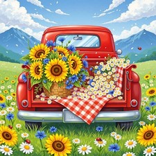 Truck Diamond Painting Kits for Adults, Sunflower 5D DIY Diamond Art Kits for Be