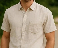 Panama Jack Men's 100% LINEN Button Up  Shirt Beige Size Large NWT