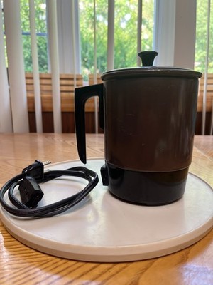 VINTAGE MCM BROWN HOT POT SMALL 4 CUP BROWN ENAMELED ELECTRIC KETTLE