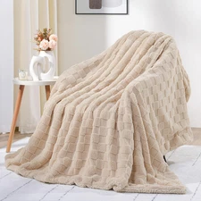 Sherpa Throw Blanket for Couch, Checkered Fleece Warm Blanket for Winter, Soft F