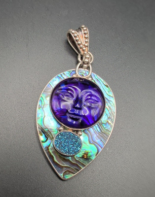 SAJEN 925 Vintage Pendant - Moon Face - 925 STERLING SILVER