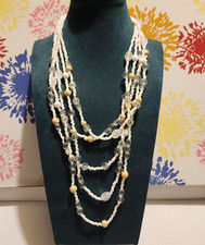 Classic Faux Mini Pearl Beads 5 Strand Necklace Adjustable 11-13" White