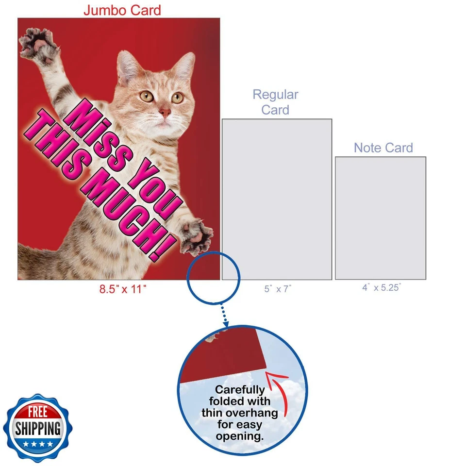 NobleWorks - 1 Jumbo Animal Miss You Card w/Envelope (XL 8.5 x 11 Inch) - Cut - Image 4 of 4