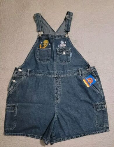 Y2K Vintage Looney Tunes Shortalls Overalls Womens 22W/24W Denim Tweety Bird