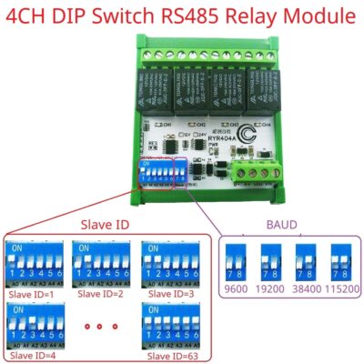 Industrial Grade 4DO RS485 Relay Module DIP Switch Set Parameters Modbus RTU
