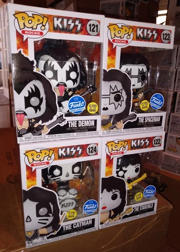 Funko Pop ROCKS KISS Set OF 4 Exclusive Glow In The Dark GITD Figures 🔥