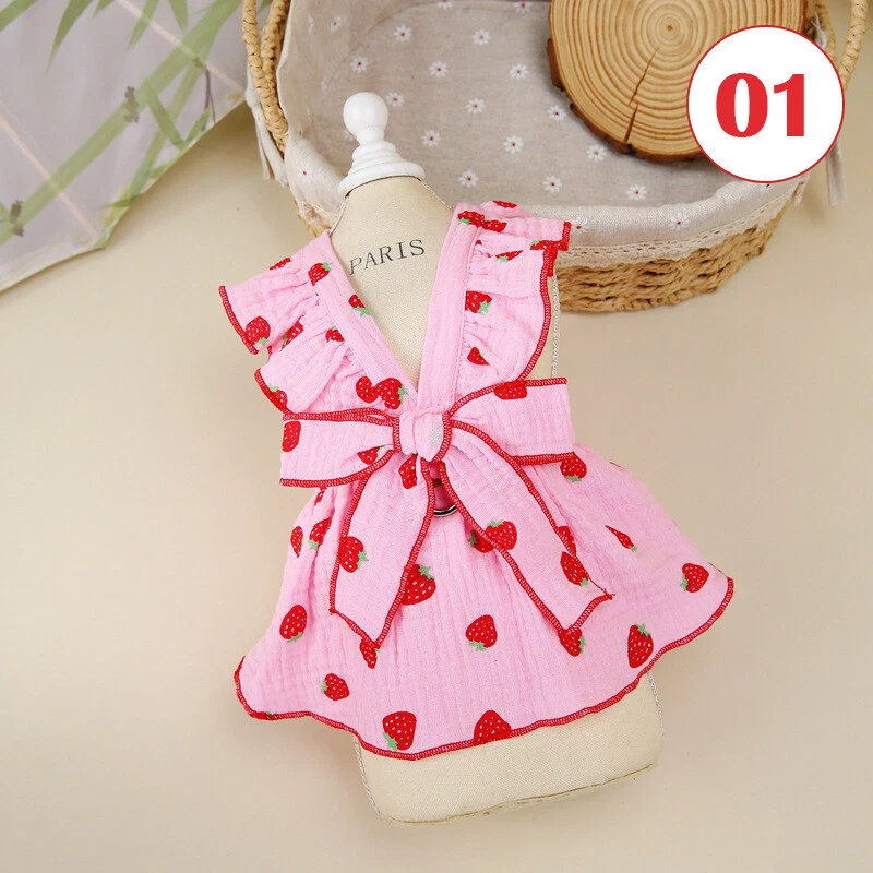 Linda falda para perro pequeño floral princesa lazo delgado estampado de corazón perro suministros para mascotas Foto 4 de 4