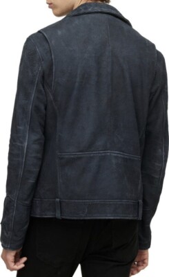 JOHN VARVATOS MEN'S LEATHER SUEDE SHEEPSKIN BIKER JACKET NWOT BLUE