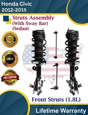 Front Struts W/Sway Bar For 2012-2015 Honda Civic 1.8L Sedan Lifetime Warranty
