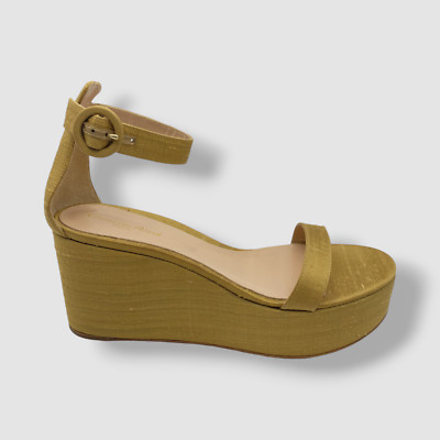 Gianvito Rossi Women's Gold Satin Platform Wedge Sandal Shoes Size 41